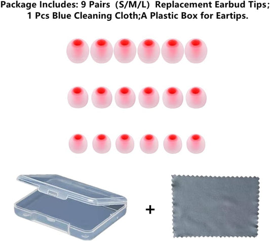 Earbud Replacement Tips Silicone Earbud Tips Headphone Earbud Tips Ear Gels Fit for Inner Hole from 3.8mm - 5.1mm Earphones 9 Pairs S/M/L Clear Red