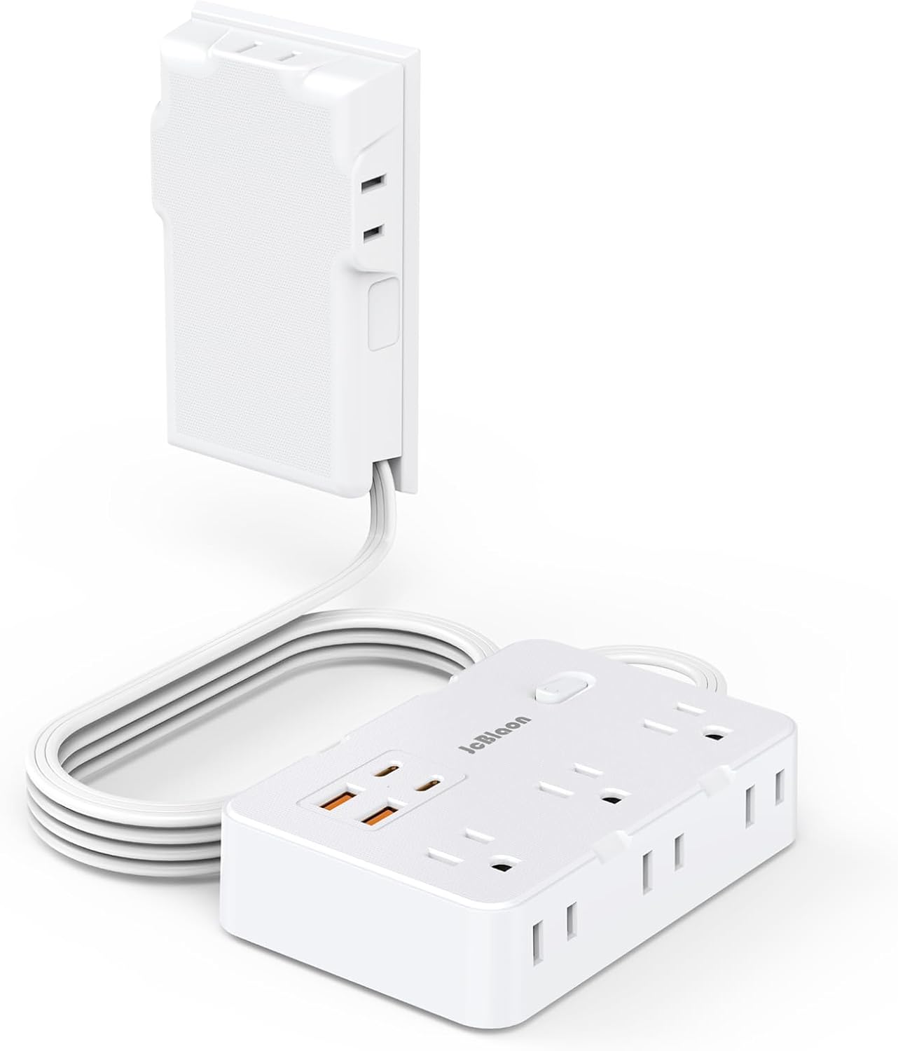 Power Strip Surge Protector with Outlet Cover, 6 AC Outlets Surge Protection, 4 USB Ports, 5ft Extension Cord, Wall Mount Flat Plug for Indoor Home Office Kitchen, White