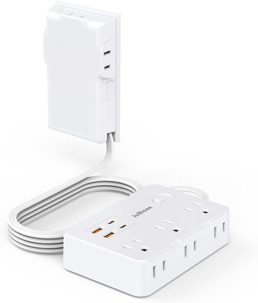Power Strip Surge Protector with Outlet Cover, 6 AC Outlets Surge Protection, 4 USB Ports, 5ft Extension Cord, Wall Mount Flat Plug for Indoor Home Office Kitchen, White