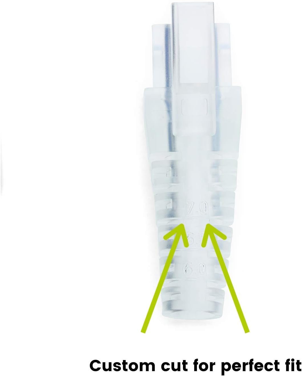 trueCABLE RJ45 Strain Relief Boots, Small 5.5 to 7.0mm Cut-to-Fit PVC Plug Cover, Transparent, 100 Pieces