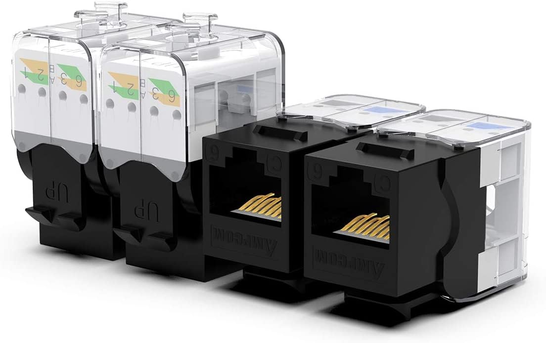 AMPCOM CAT6 Keystone Jack Tool-Less RJ45 UTP, No Punch-Down Tool Required Module Coupler 12-Pack Black