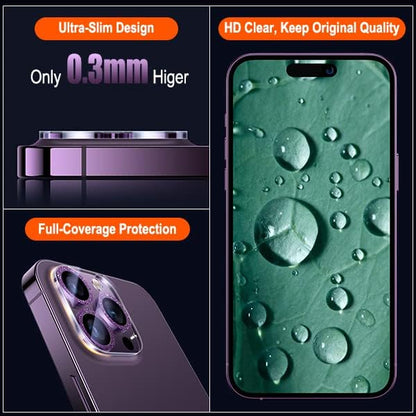 UniqueMe [3 Pack] Compatible for iPhone 14 Pro Max/iPhone 14 Pro Camera Lens Protector Tempered Glass,[Case Friendly][Scratch-Resistant][Night Shooting Mode]-Glitter Purple