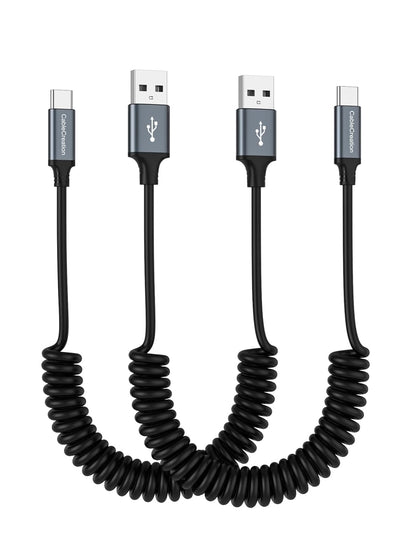 CableCreation Coiled USB C Cable 2Pack, Coiled USB A to USB C Cable for Car Type C Charger Cable for Carplay & Android Auto Compatible with iPhone 16,15, Samsung Galaxy S24 / S23, Pixel, Tablet