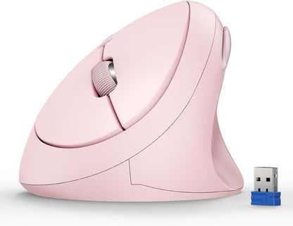 TECKNET Ergonomic Mouse, 4800 DPI Wireless Vertical Mouse, 5 Adjustable DPI Levels, 6 Buttons, 2.4G Silent Wireless Mouse for Laptop, PC, Chromebook - Pink
