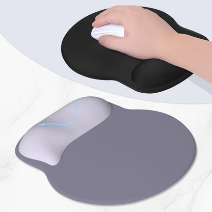 ITNRSIIET Ergonomic Mouse Pad with Wider Memory Foam Wrist Rest +17%, Curved Cushion Reduces Pressure 20%, Pain Relief, Non-Slip, Smooth, Cute Color Desk Accessory, 9.85 x 9 inch, Mist Gray