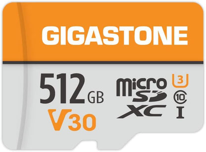 GIGASTONE 512GB Micro SD Card, for Surveillance, Security Camera, Action Camera, Drone, 100MB/s, A1 V30 4K Video Recording MicroSDXC Memory Card UHS-I Class 10