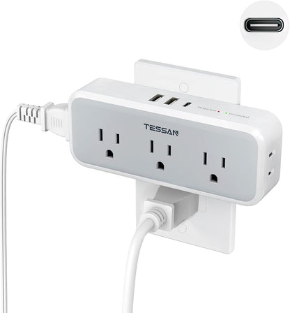 Multi Plug Outlet Extender, USB C Wall Charger, TESSAN Wall Plug Splitter with 5 Outlets and 3 USB, Electrical Power Expander with Surge Protector Spaced for Home Office Dorm Room