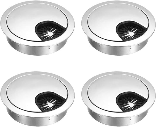 uxcell Cable Hole Cover, 2.1Inch/53mm Zinc Alloy Desk Wire Cord Cable Grommets Hole Cover for Office PC Desk Cable Cord Organizer, 4 Pcs Bright Silver