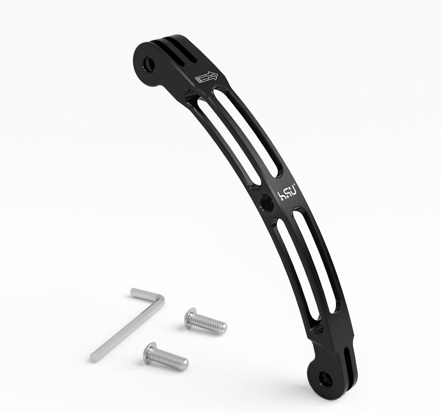 HSU Aluminum Alloy Curved Extension Arm (5.3”) Metal Pole Mount Helmet Stick Extension Arm Mount for GoPro Hero 13/12/11/10/9/8/7/6 Black, DJI Osmo Action 4/3 and More Action Cameras (Black)