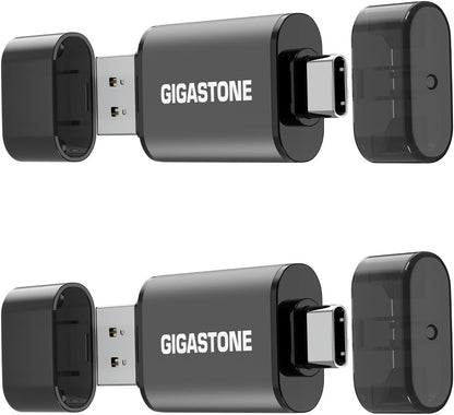 GIGASTONE 16GB Dual Flash Drive (2 Pack) Z40 USB 3.2 Gen 1, 2-in-1 Type-A & Type-C, 100MB/s Ultra Fast, Head Cap Design, Plug & Play for Smartphone/PC/Mac/TV/Car Audio, USB 2.0/3.0/3.1 Compatible