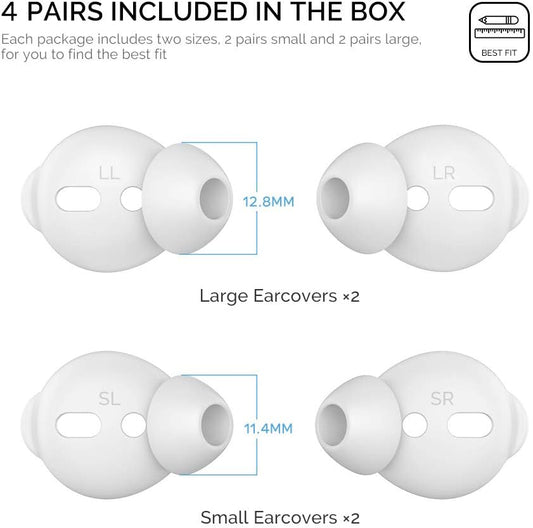 AhaStyle 4 Pairs AirPods Ear Tips Silicone Earbuds Cover [Not Fit in The Charging Case] Compatible with Apple AirPods (2 Pair Large & 2 Pairs Small, White)