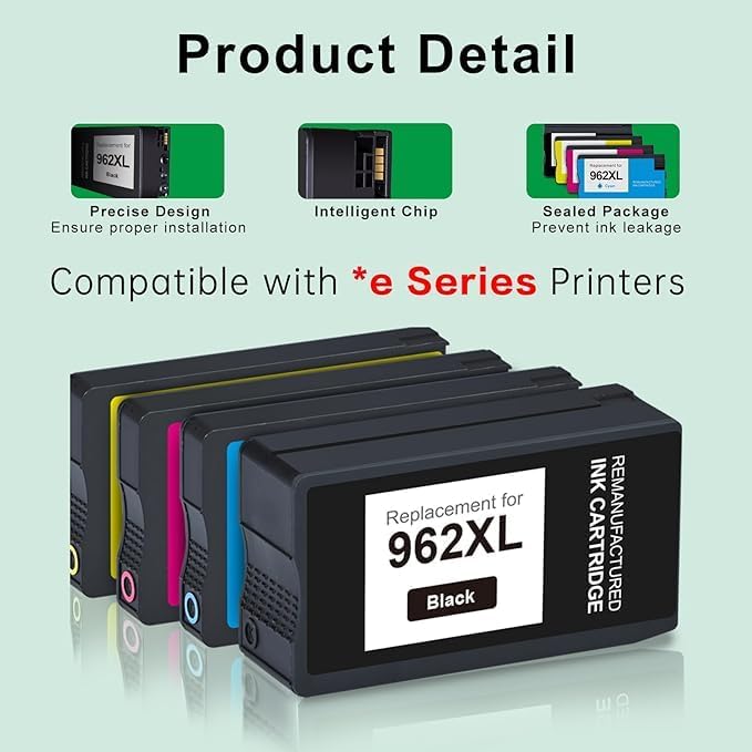 962XL Ink Cartridges for HP 962XL Ink Cartridges Combo Pack Work for HP Officejet Pro 9015e 9010 9025e 9015 9025 9018e 9025e 9020 Printer for HP 962 (4 Pack)