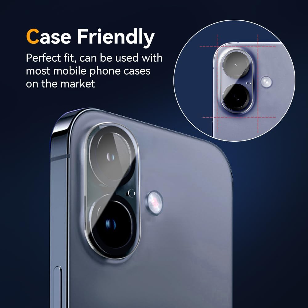 Camera Lens Protector for iPhone 16 6.1" / iPhone 16 plus 6.7",9H Tempered Glass，Ultra HD, Scratch Resistance Easy to Install，Case Friendly，[Does not Affect Night Shots] 3-Pack