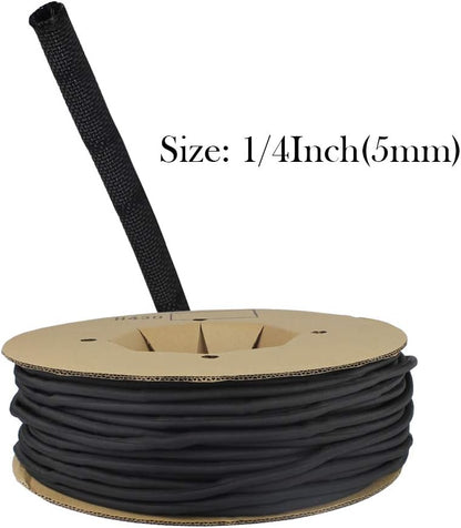 Black Braided Cable Management Sleeves Wire Loom Tubing Cord Protector Self-Wrapping (1/4"-30Feet)