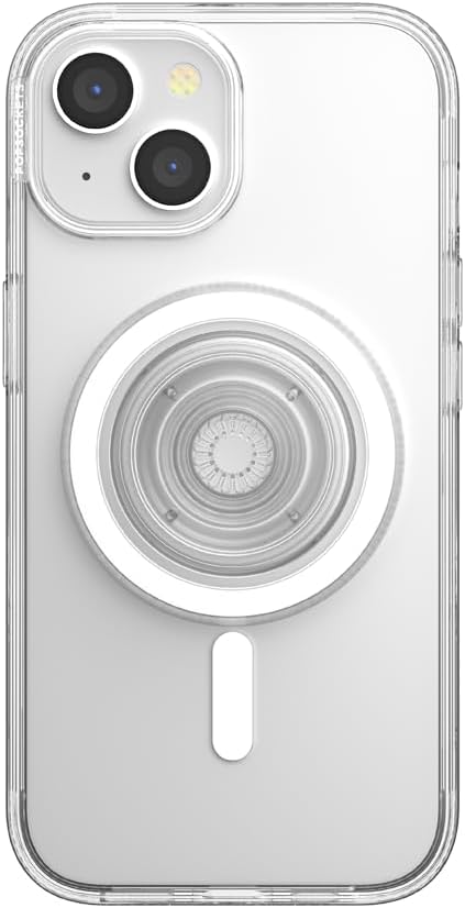 PopSockets iPhone 15 Case with Round Phone Grip Compatible with MagSafe, Phone Case for iPhone 15, Wireless Charging Compatible - Clear