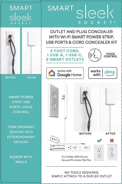 Smart Sleek Socket: Universal Outlet Concealer with Wi-Fi Smart Power Strip