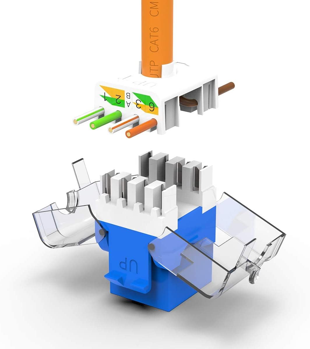 AMPCOM CAT6 Keystone Jack Tool-Less RJ45 UTP, No Punch-Down Tool Required Module Coupler -12-Pack Blue