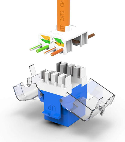 AMPCOM CAT6 Keystone Jack Tool-Less RJ45 UTP, No Punch-Down Tool Required Module Coupler -12-Pack Blue