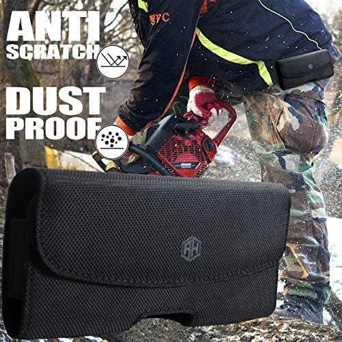 Premium Men Canvas Cell Phone Hip Carrier Clip Holster with Belt Loop Case, Strong Phone Holder Pouch Carrying Holster Compatible for Moto Samsung iPhone 5 5S 12 Mini Fits Thick Case