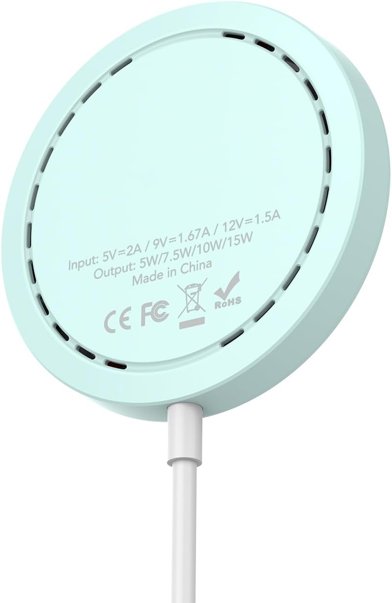 Magnetic Wireless Charger for iPhone 15W Wireless Charger Fast Mag Safe Wireless Charging Stand Pad Compatible for iPhone 16/16 Pro/Pro Max/15/14/13/12/Pro with Wall Charger for USB-A Converter, Green