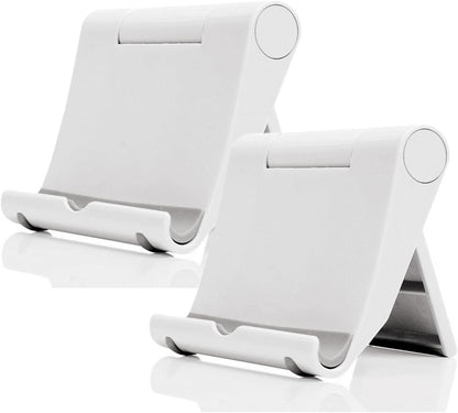 Cell Phone Stand for Desk 2 Pack Mobile Phone Holders Desktop Tablet Stand, Foldable Phone Dock Universal Adjustable Tablet Stand for Desk Compatible with Cell Phone Support (White 2 PCS)