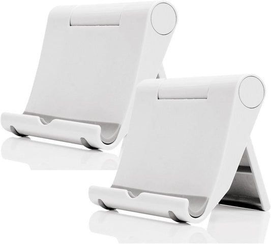Cell Phone Stand for Desk 2 Pack Mobile Phone Holders Desktop Tablet Stand, Foldable Phone Dock Universal Adjustable Tablet Stand for Desk Compatible with Cell Phone Support (White 2 PCS)