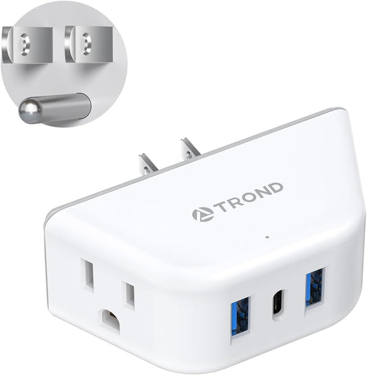 TROND Outlet Extender with USB, Wall Splitter with 2 AC Sockets, 3 USB Ports, 3-Side Design Wall Plug Adapter, Cruise Essentials, Plug Extension Outlet for Travel Home Office, White