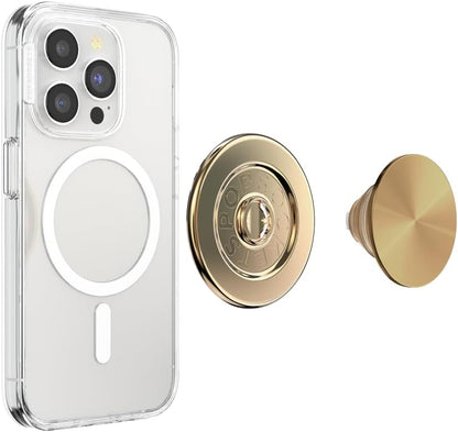 PopSockets Phone Grip for MagSafe with Kickstand, Magnetic Stand, Swappable Top, Secure Hold for iPhone MagSafe Cases, Phone & Tablet Grip - Alum Radial Gold