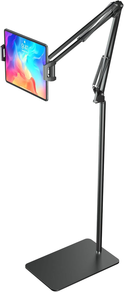 Tablet Floor Stand & Kindle Holder, Overhead Bed Reading Stand with 360° Rotatable Clamp and Height Adjustable Flexible Long Arm, Compatible with Kindle, iPad mini/Air/Pro, and 4.7-14 Inch Devices