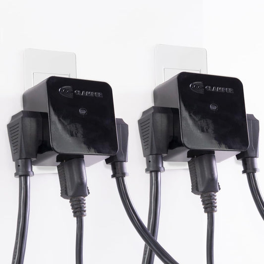 Clamper 3-Outlet Surge Protector 1800 Joules, 1875W, for TV, PC, Xbox, PS5, Refrigerators and Other Appliances (Compact Wall Surge Protector), iCLAMPER Power 3, 2-Pack Black