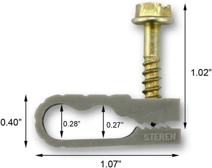 STEREN Coaxial Cable Clips - Cable Holder - Wire Clips - Siding Clips for Hanging - Cord Holder for Desk - Cable Clamps - Cord Clip - Wire Organizer Clips - Tv Mount Screws - Gray - 10 Pack