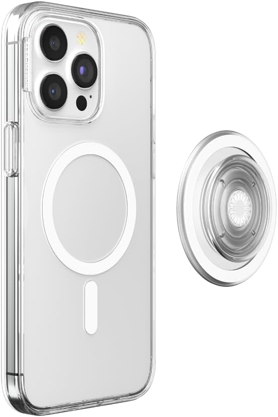 PopSockets Phone Grip Case for iPhone 15 Pro Max - Clear MagSafe Compatible Wireless Charging