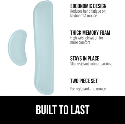 GORILLA GRIP Silky Gel Memory Foam Wrist Rest for Computer Keyboard, Mouse, Ergonomic Design for Typing Pain Relief, Desk Pads Support Hand, Arm, Mousepad Rests, Stain Resistant, 2 Piece Pad Sky Blue