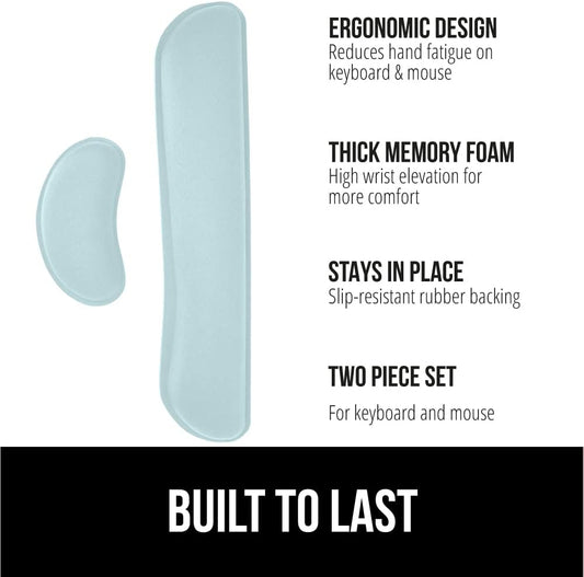 GORILLA GRIP Silky Gel Memory Foam Wrist Rest for Computer Keyboard, Mouse, Ergonomic Design for Typing Pain Relief, Desk Pads Support Hand, Arm, Mousepad Rests, Stain Resistant, 2 Piece Pad Sky Blue