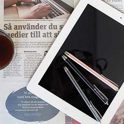 The Friendly Swede Stylus Pen for Touchscreen — 3-Pack 5.5" High Precision Stylus Pen with Replaceable Thin Tips, Elastic Lanyards & Screen Cleaning Cloth - Gold/Silver/Black