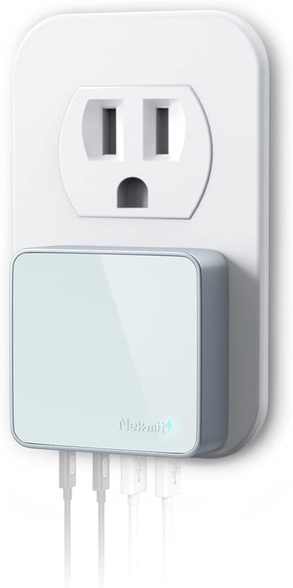 Nekmit USB C Charger, Thin Flat 52W 4-Port Fast Wall Charger with Two 20W Power Delivery and 2 USB Port for iPhone 14/14 Pro/14 Pro Max, Galaxy, Pixel, iPad Pro, AirPods Pro and More, Blue