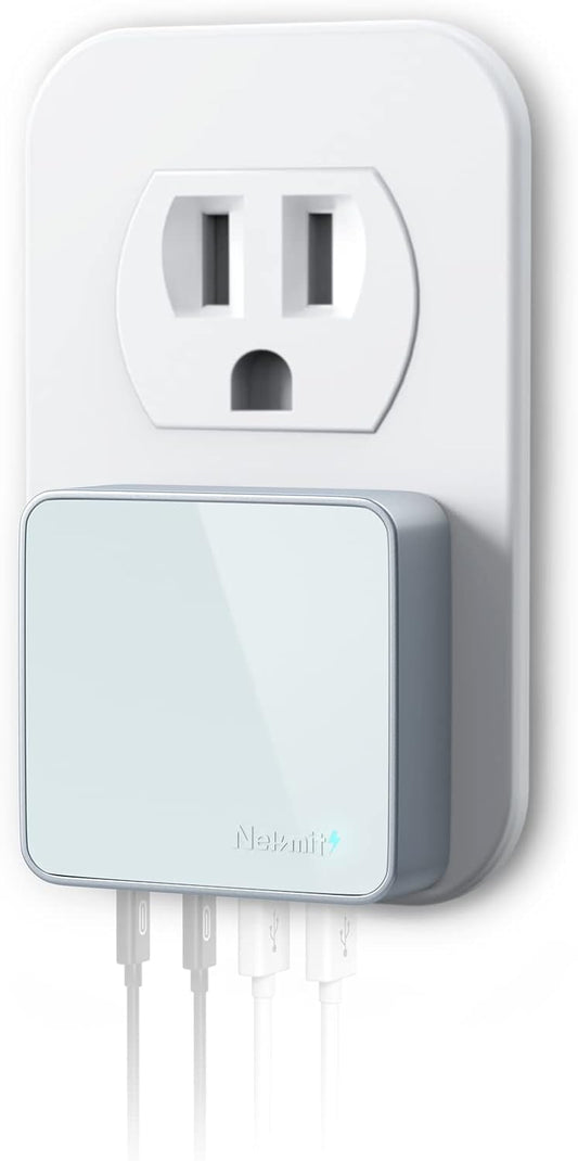 Nekmit USB C Charger, Thin Flat 52W 4-Port Fast Wall Charger with Two 20W Power Delivery and 2 USB Port for iPhone 14/14 Pro/14 Pro Max, Galaxy, Pixel, iPad Pro, AirPods Pro and More, Blue