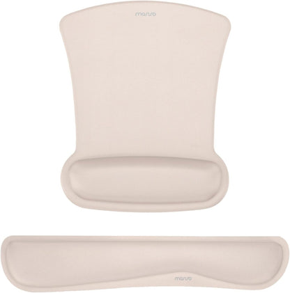 MOSISO Wrist Rest Support for Mouse Pad & Keyboard Set, Ergonomic Mousepad Non-Slip Base Home/Office Pain Relief & Easy Typing Cushion with Neoprene Cloth & Raised Memory Foam, Apricot