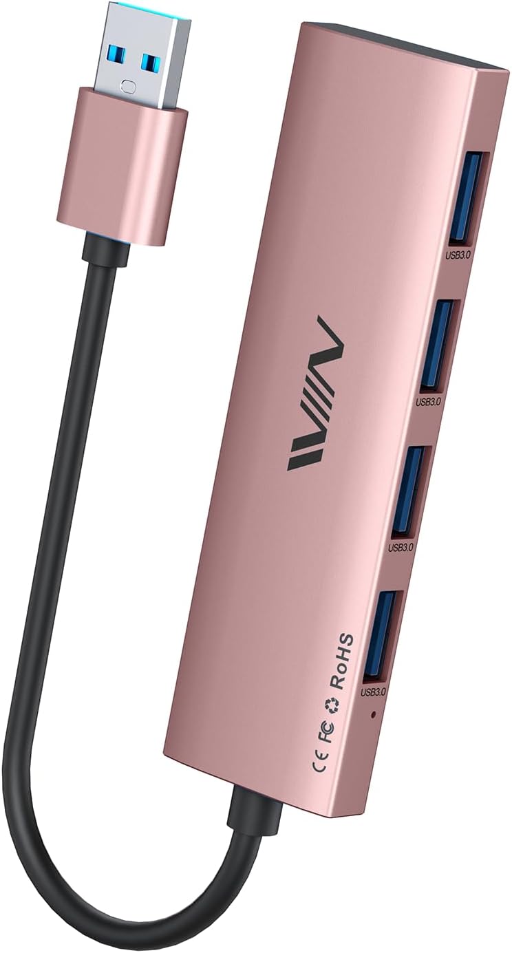 USB 3.0 Hub,4 Port USB Splitter Extender Portable Adapter Multiport Data Hub for Laptop,Xbox, Flash Drive,HDD,Console,Camera,Keyborad,Mouse Windows,Mac OS PC,Not Designed to Charge Devices-Pink