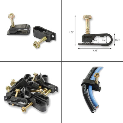 STEREN Coaxial Cable Clips - Cable Holder - Siding Clips for Hanging - Cord Holder for Desk - Cable Clamps - Cord Clip - Wire Organizer Clips - Tv Mount Screws (Black, 100 Count - Dual Screw)