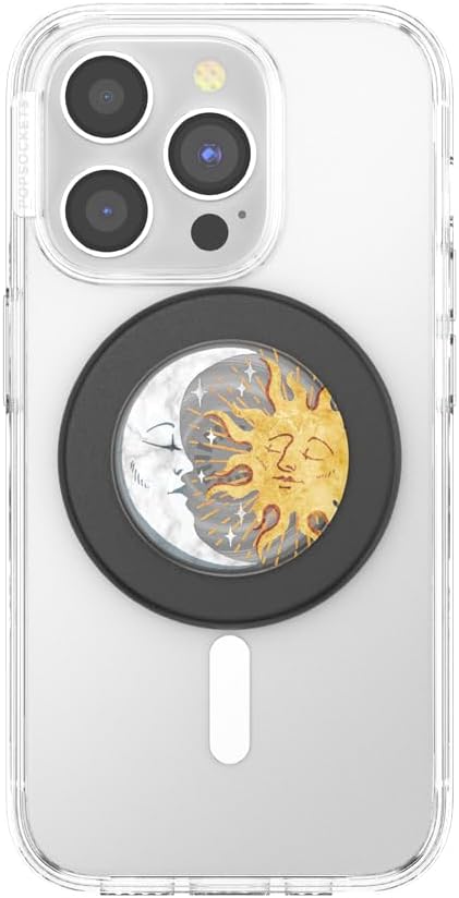 PopSockets Phone Grip for MagSafe with Kickstand, Magnetic Stand, Swappable Top, Secure Hold for iPhone MagSafe Cases, Phone & Tablet Grip - Translucent Sun and Moon