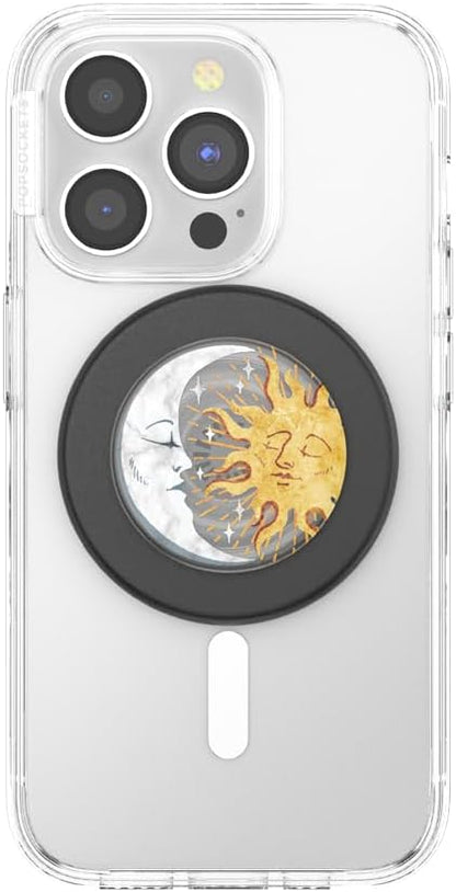 PopSockets Phone Grip for MagSafe with Kickstand, Magnetic Stand, Swappable Top, Secure Hold for iPhone MagSafe Cases, Phone & Tablet Grip - Translucent Sun and Moon