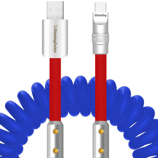 chubbycable Colorblock Chubby - Spring Braided Silicone Charge Cable Coiled USB C Cable Fast Charging Type C Charger Cord for Car, Dark Blue+Red, USB-A to Type-C, 2.29FT-3.6FT
