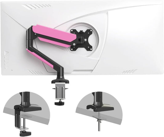 PHOLITEN Single Monitor Arm Fits 13-32 inch,4.4-19.8lbs Screen, Fully Adjustable Gas Spring Arm, Computer Monitor Stand with VESA 75 * 75mm/100 * 100mm Mount,Black & Pink