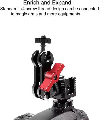 3 Port Cold Shoe Mount with 1/4"-20 Thread for Camera Cage Flash LED Monitor Microphone etc., Aluminum Camera Triple Cold Shoe Extension Bracket Compatible with Nikon, Canon, Sony..DSLR/SLR