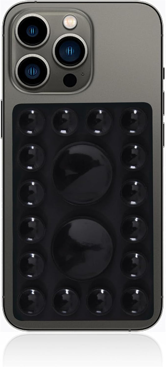 ZYCCER Double Sided Silicone Suction Phone Holder Mount,Compatible with iPhone and Android Cases Hands-Free Mirror Shower Phone Mount Strong Grip Holder (Black, Single Sided 1PCS)