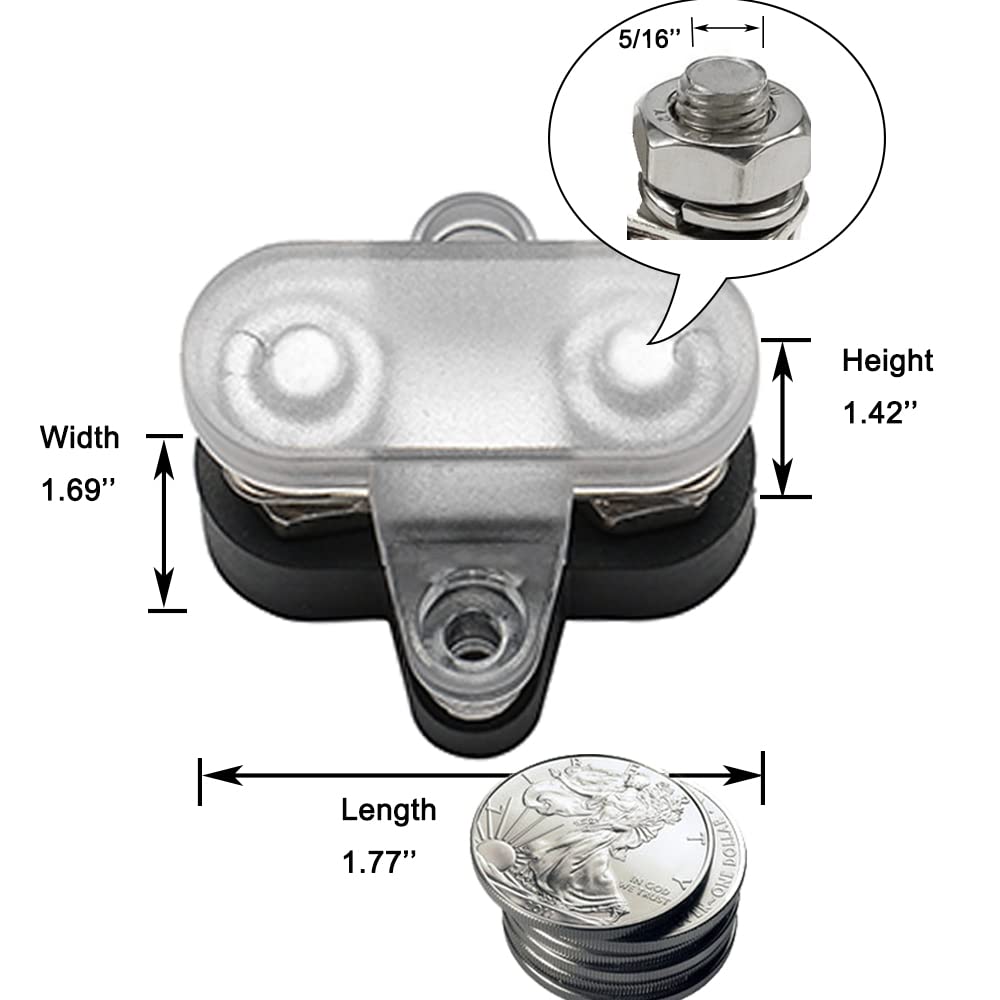 Heart Horse Bus Bar Terminal Block 5/16'' Power Stud Battery Junction Post Distribution Block Insulated with Cover DC 48V 300A for Auto Truck RV Boat (5/16'',Red+Black)