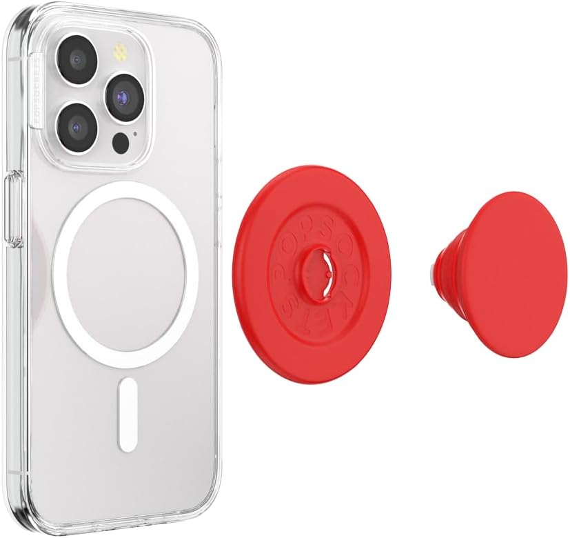 PopSockets Phone Grip for MagSafe with Kickstand, Magnetic Stand, Swappable Top, Secure Hold for iPhone MagSafe Cases, Phone & Tablet Grip - Basic Rosso