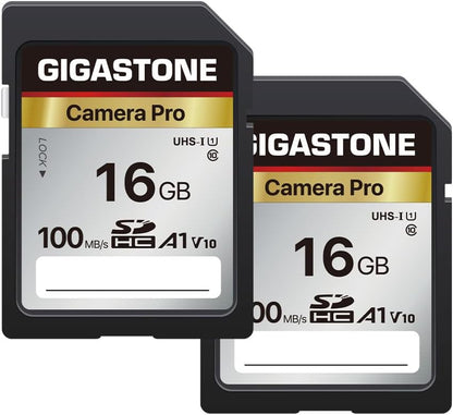 [5-Yrs Free Data Recovery] GIGASTONE 16GB SD Card 2-Pack, Camera Pro, A1 V10 SDHC Memory Card Compatible with SPYPOINT TACTACAM Trail Camera, with 2 Mini Cases.