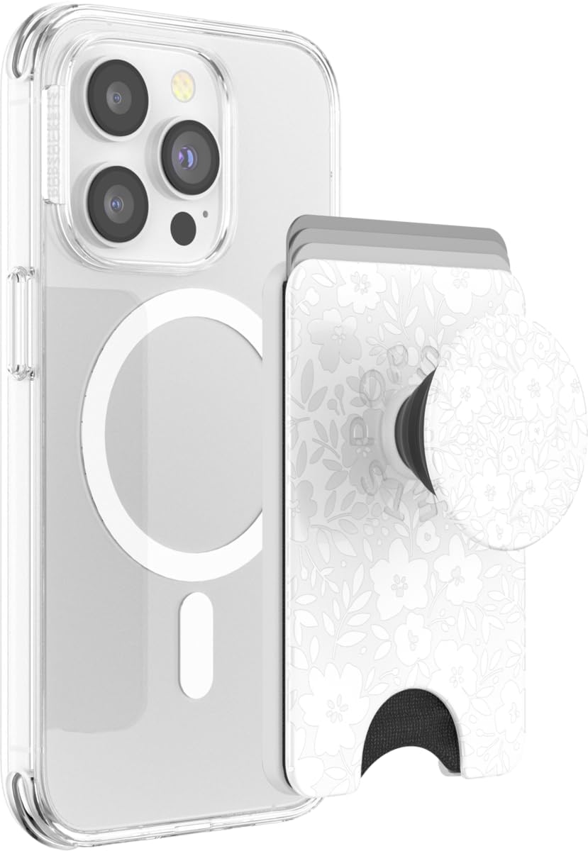 PopSockets Phone Wallet with Expanding Grip and Adapter Ring for MagSafe, Phone Card Holder, Wireless Charging Compatible, Wallet Compatible with MagSafe, Cute PopSockets - Blanc Fresh